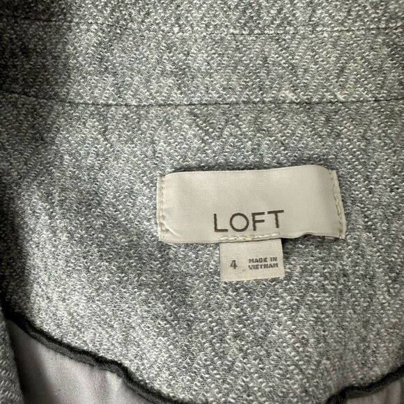 Loft Gray Herringbone Blazer size 4 Notch Collar One Button - Picture 7 of 7